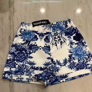 White & Blue Flower Shorts